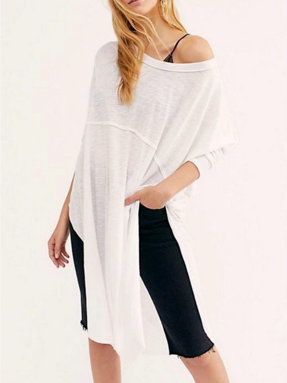 FREE PEOPLE WE THE FREE WOMEN'S WHITE LONG SLEEVE TELL TALE SEAMED TUNIC Size S